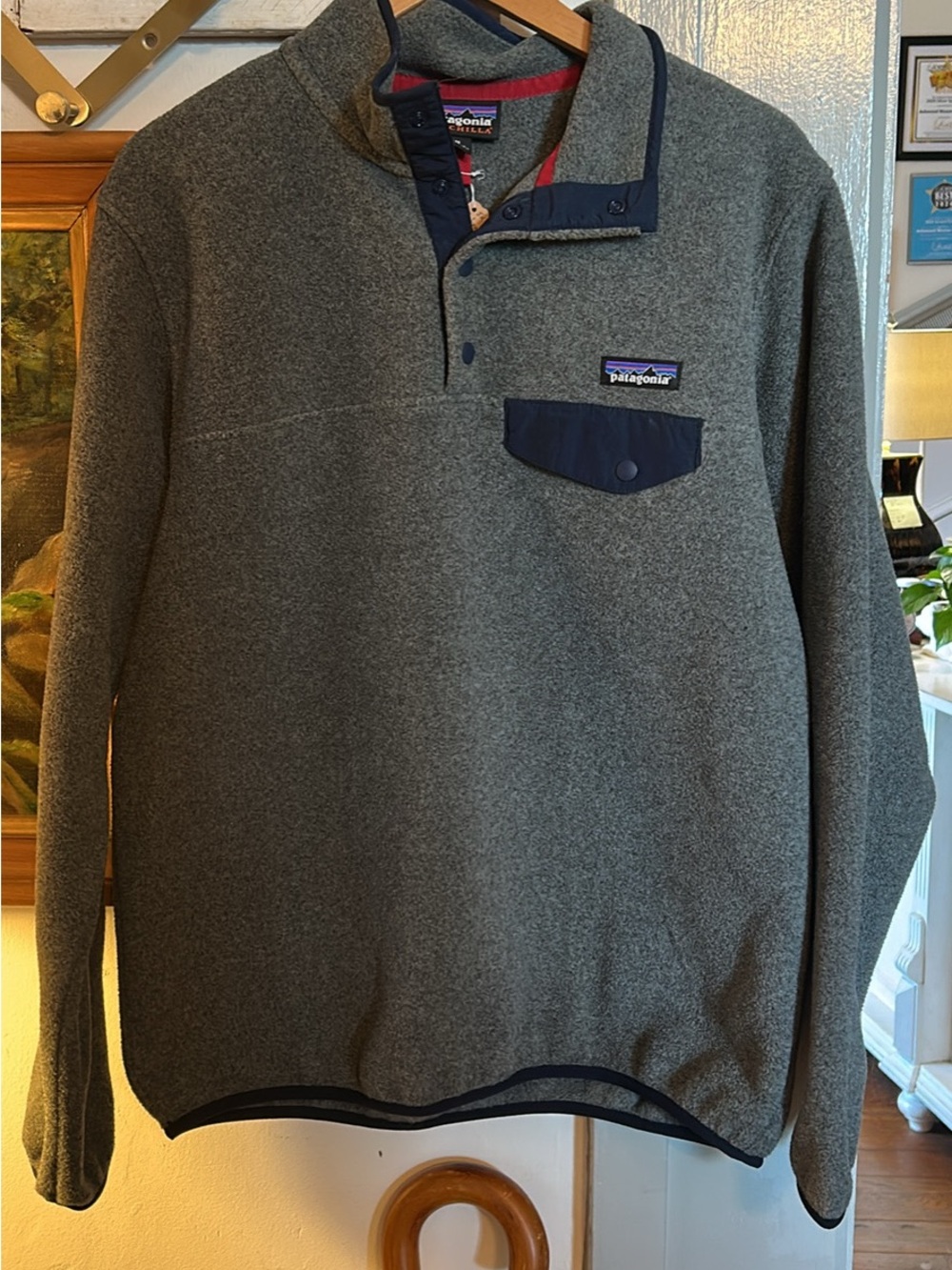 Patagonia Synchilla Fleece Pullover in Gray with Navy and Red Accents